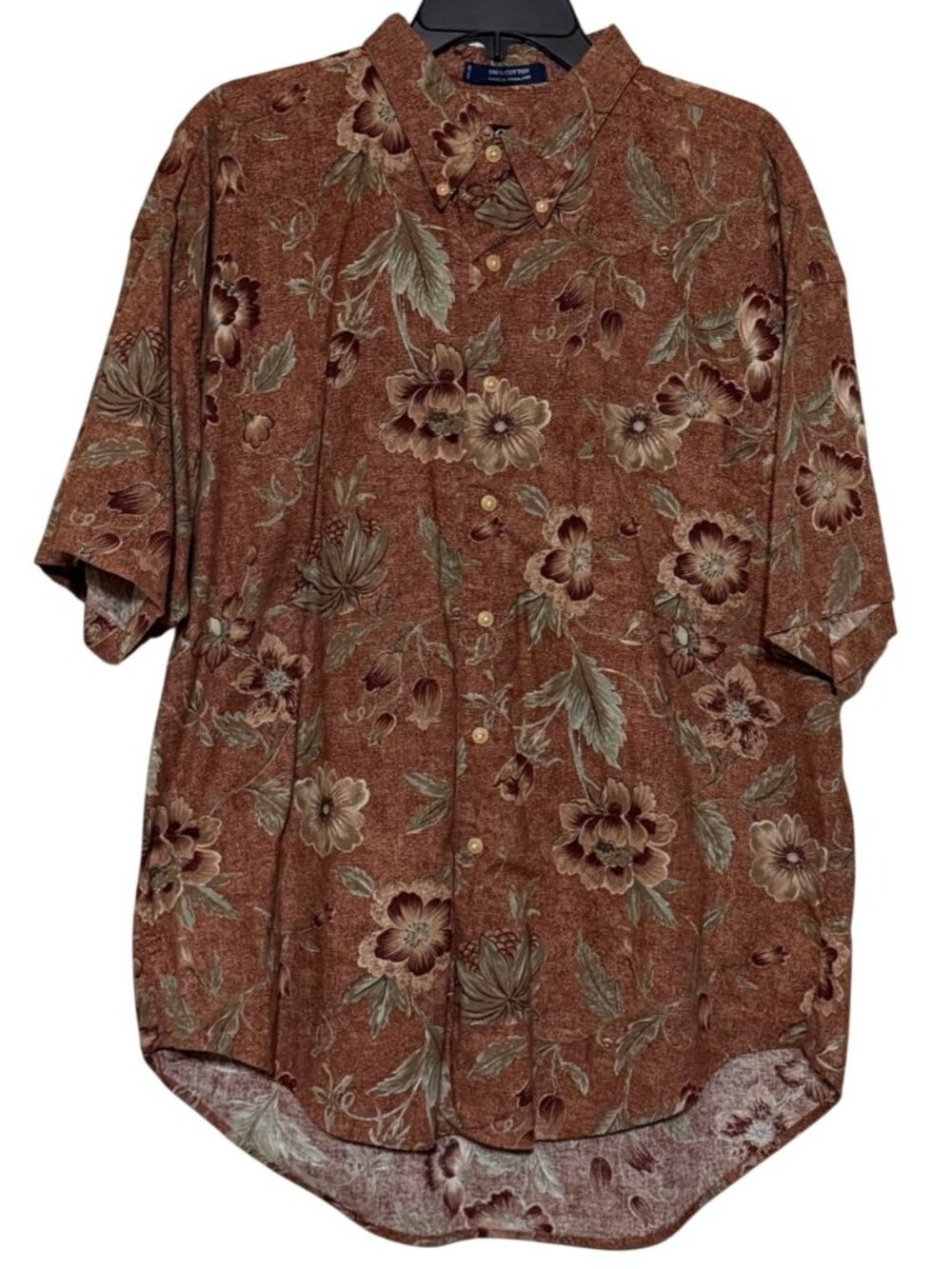 Chaps Ralph Lauren Brown Floral Button-Down Casual Shirt Botanical Men's Size XL